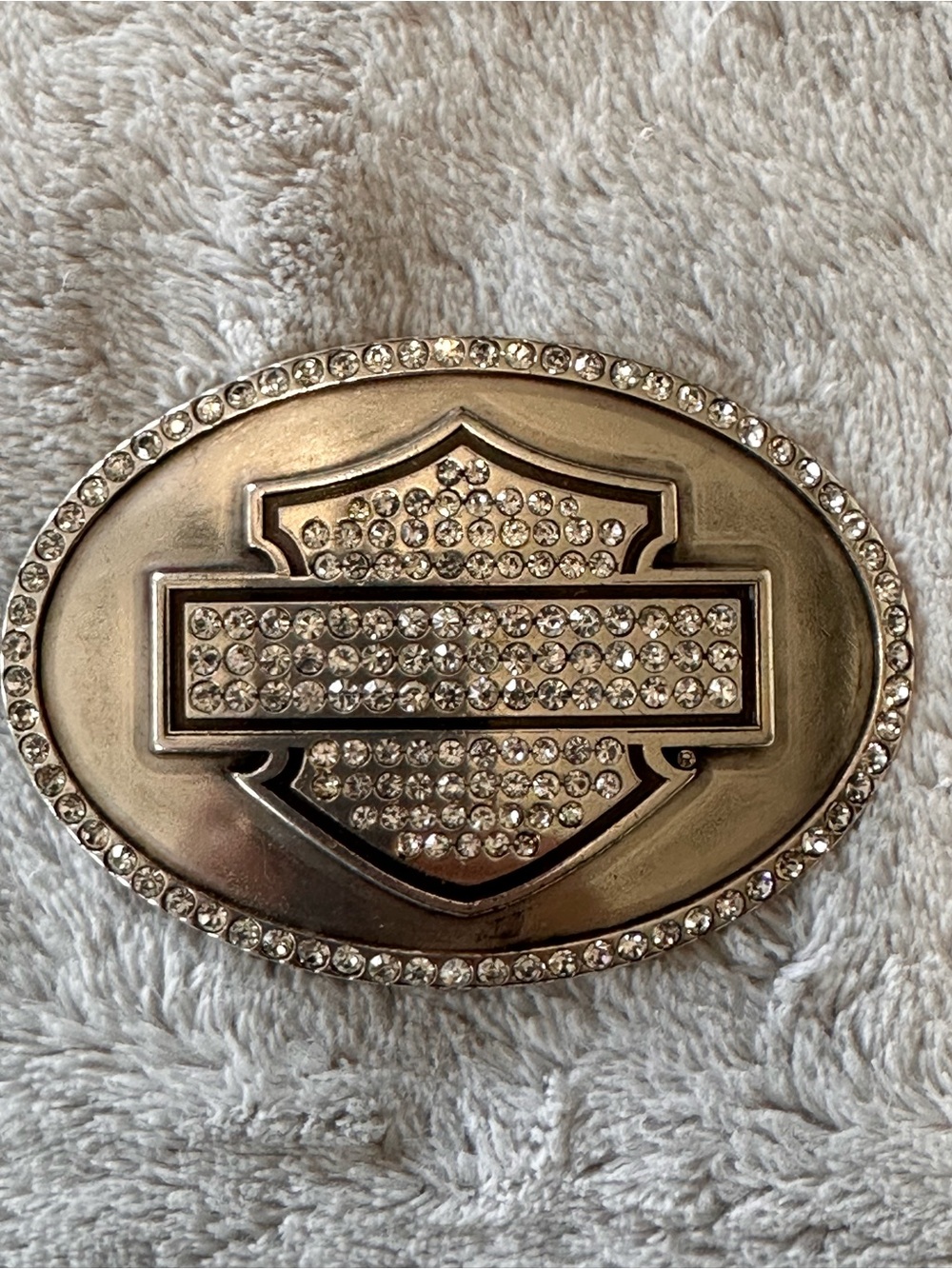Harley-Davidson silver rhinestone oval belt buckle